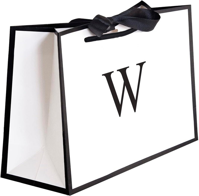 QLSKO Initial Gift Bag with Bow Ribbon Personalized Horizontal Paper Bag Monogrammed Birthday Gifts for Women Men (W-Small) - Image 1